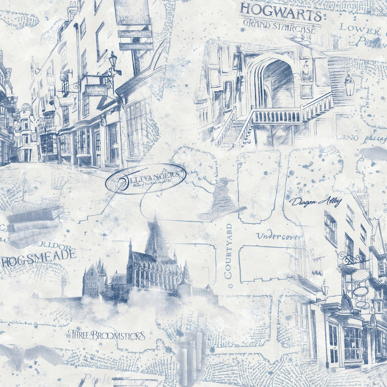 RoomMates Blue Harry Potter Map Peel & Stick Wallpaper
